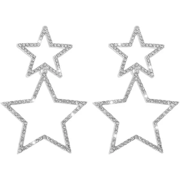 Rhinestone Big Star Dangle Earrings for Women Girls Hypoallergenic Crystal Long Tassel Stars Charms Drop Dangling Stud Fashion Lightweight Festival Christmas Birthday Party Jewelry Dainty Gifts for Friends FansSilver
