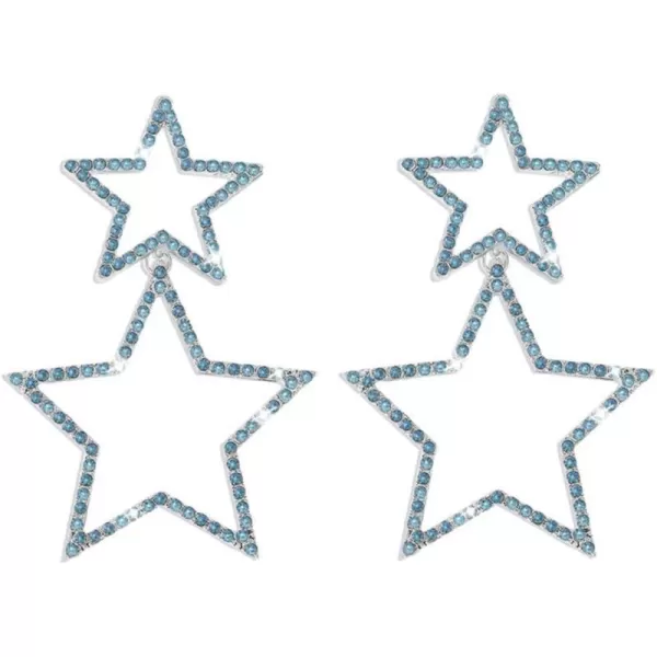 Rhinestone Big Star Dangle Earrings for Women Girls Hypoallergenic Crystal Long Tassel Stars Charms Drop Dangling Stud Fashion Lightweight Festival Christmas Birthday Party Jewelry Dainty Gifts for Friends FansSilver with Blue Zircon