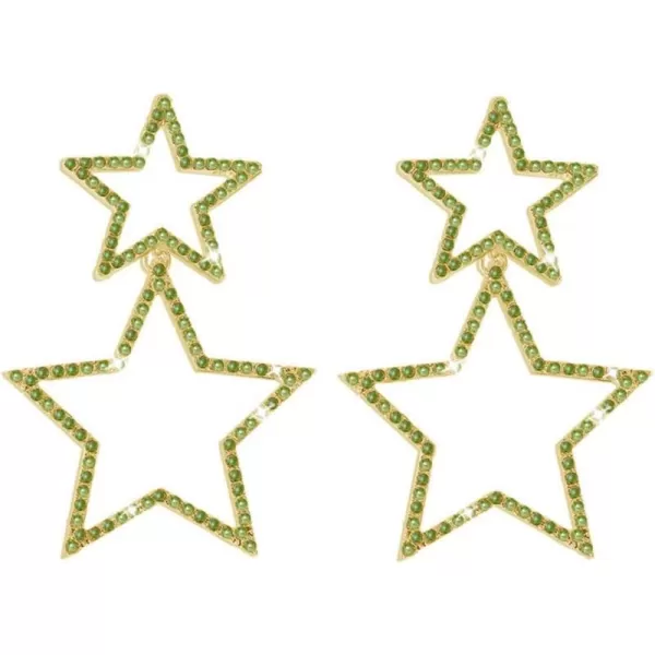 Rhinestone Big Star Dangle Earrings for Women Girls Hypoallergenic Crystal Long Tassel Stars Charms Drop Dangling Stud Fashion Lightweight Festival Christmas Birthday Party Jewelry Dainty Gifts for Friends FansGold with Green