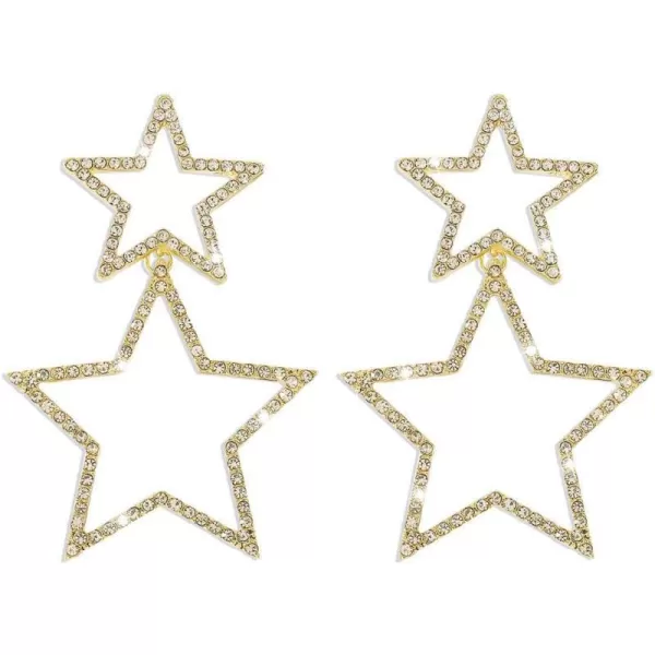 Rhinestone Big Star Dangle Earrings for Women Girls Hypoallergenic Crystal Long Tassel Stars Charms Drop Dangling Stud Fashion Lightweight Festival Christmas Birthday Party Jewelry Dainty Gifts for Friends FansGold Plated