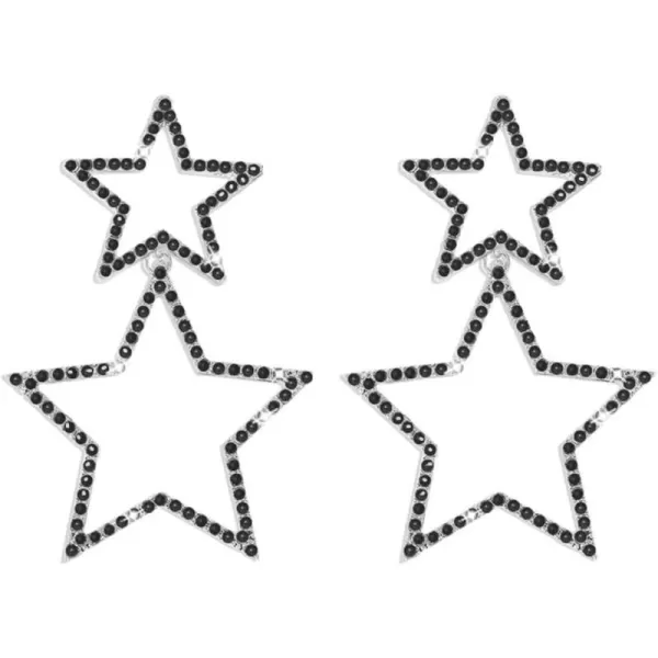 Rhinestone Big Star Dangle Earrings for Women Girls Hypoallergenic Crystal Long Tassel Stars Charms Drop Dangling Stud Fashion Lightweight Festival Christmas Birthday Party Jewelry Dainty Gifts for Friends FansSilver with Black Zircon