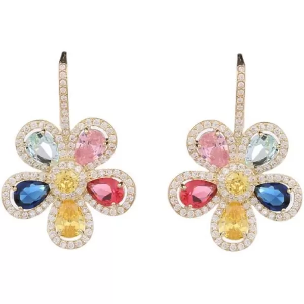 Rhinestone Flower Dangle Hook Earrings 925 Sterling Silver Stud Post for Women Girls with Charms Fashion Luxury Crystal Camellia Sunflower Daisy Drop Dangling Dainty Wedding Christmas Jewelry GiftsGold
