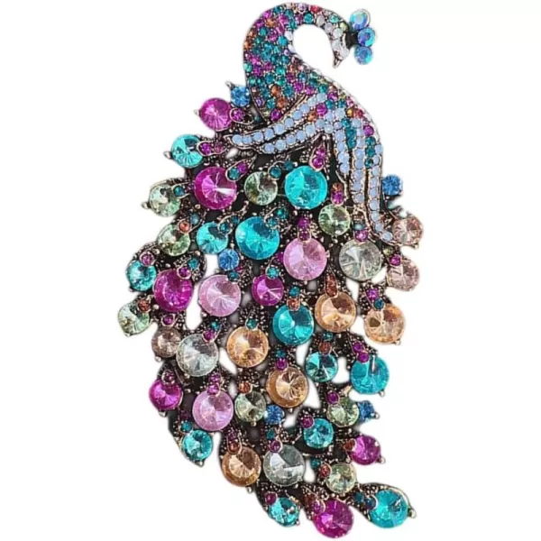 Rhinestone Peacock Brooch Pin for Women Girls Fashion Exquisite Exaggerated Big Crystal Bird Animal Brooches Lapel Pins Elegant Dress Accessories Wedding Christmas Birthday Jewelry GiftColorful CZ