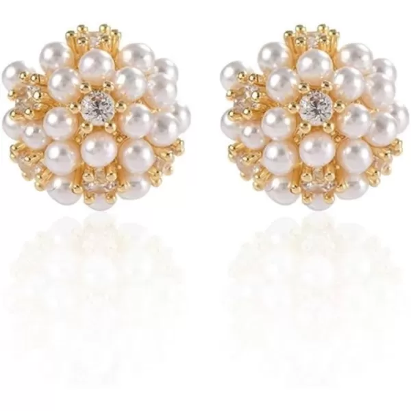 Round Pearl Flower Stud Earrings for Women Girls Sterling Silver Post Gold Plated CZ Crystal Shell Pearl Cluster Bouquet Ball Small Studs Cartilage Piercing Earring Hypoallergenic Elegant Wedding Holiday Party Jewelry GiftsRound Pearl Flower Stud Earrings for Women Girls Sterling Silver Post Gold Plated CZ Crystal Shell Pearl Cluster Bouquet Ball Small Studs Cartilage Piercing Earring Hypoallergenic Elegant Wedding Holiday Party Jewelry Gifts