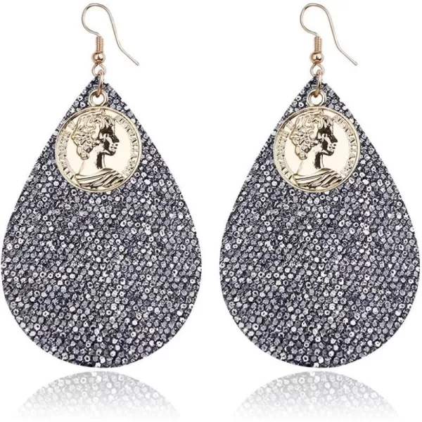 Sequins Leather Teardrop Dangle Earrings for Women Girls Gold Round Queen Coin Big Faux WaterDrop Leathery Statement Drop Hook Dangling Stud Boho Retro Lightweight Jewelry Gifts GreySequins Leather Teardrop Dangle Earrings for Women Girls Gold Round Queen Coin Big Faux WaterDrop Leathery Statement Drop Hook Dangling Stud Boho Retro Lightweight Jewelry Gifts Grey