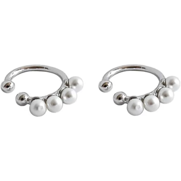 Shell Pearl Cuffs Clip on Earrings for Women Girls 925 Sterling Silver Faux Pearl Huggie Small Hoop Cartilage Cute Bead Wrap NonPierced Ear Dainty Hypoallergenic Minimalist Jewelry Gift4 Faux Pearl