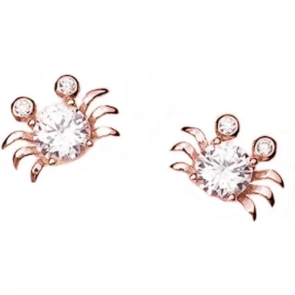 Small Crab Stud Sterling Silver Earrings for Women Teen Girls Cubic Zirconia Round Crystal Cute Animal Hypoallergenic Ocean Beach Jewelry for DaughterRose Gold Plated