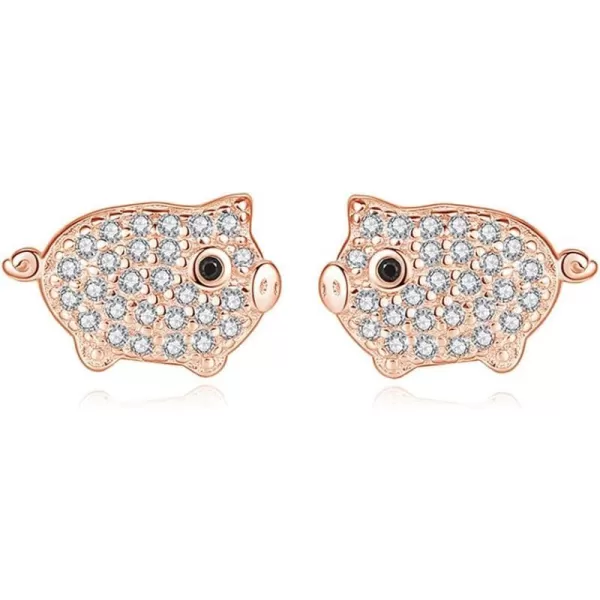 Small Crystal Pig Stud Earrings for Women Teen Girls 925 Sterling Silver Pave CZ Cute Animal Piggy Studs Post Nickel Free Jewelry Birthday Gifts for Daughter Rose Gold PlatedSmall Crystal Pig Stud Earrings for Women Teen Girls 925 Sterling Silver Pave CZ Cute Animal Piggy Studs Post Nickel Free Jewelry Birthday Gifts for Daughter Rose Gold Plated