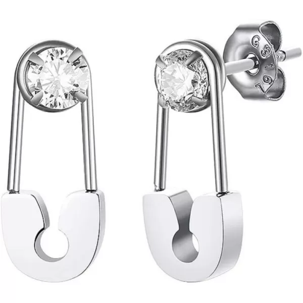 Stainless Steel Safety Pin Dangle Hoop Small Cubic Zirconia Stud Earrings for Women Girls Men Dainty CZ Geometric Studs Cartilage Tragus Post Hypoallergenic Fashion Personalized Punk Jewelry SilverStainless Steel Safety Pin Dangle Hoop Small Cubic Zirconia Stud Earrings for Women Girls Men Dainty CZ Geometric Studs Cartilage Tragus Post Hypoallergenic Fashion Personalized Punk Jewelry Silver