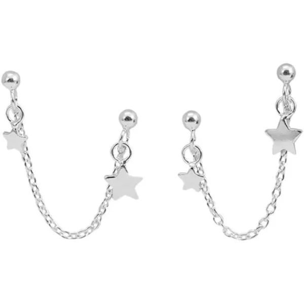 Star Double Piercing Tassel Chain Drop Dangle Cartilage Ball Bead Stud Earrings for Women Girls S925 Sterling Silver Double Stars 2 Hole Helix Tragus Post Pin Fashion Cute Birthday Christmas GiftsStar Double Piercing Tassel Chain Drop Dangle Cartilage Ball Bead Stud Earrings for Women Girls S925 Sterling Silver Double Stars 2 Hole Helix Tragus Post Pin Fashion Cute Birthday Christmas Gifts