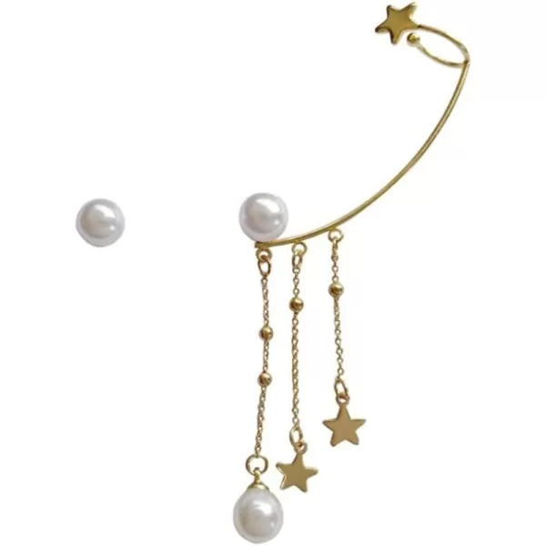 Star Pearl Ear Cuff Wrap Crawler Climber Stud Earrings for Women Girls Gold Plated Asymmetrical Tassel Chain Drop Dangle Faux Pearls Piercing Studs Earring Birthday Party Jewelry GiftsStar Pearl Ear Cuff Wrap Crawler Climber Stud Earrings for Women Girls Gold Plated Asymmetrical Tassel Chain Drop Dangle Faux Pearls Piercing Studs Earring Birthday Party Jewelry Gifts