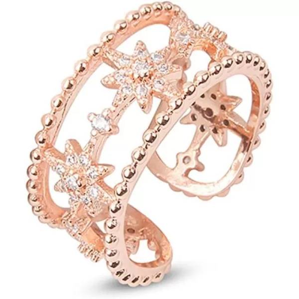 Star Statement Rose Gold Plated Ring for Women Girls CZ Engagement Layer Beaded Open Band Rings Comfort Fit Promise Wedding Birthday Christmas Party Jewelry Gift for Bridal Sister Size 8Star Statement Rose Gold Plated Ring for Women Girls CZ Engagement Layer Beaded Open Band Rings Comfort Fit Promise Wedding Birthday Christmas Party Jewelry Gift for Bridal Sister Size 8