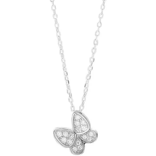 Sterling Silver Cute Butterfly Necklace for Women Teen Girls Kids Crystal Cubic Zirconia Charm Dainty Small Pendant Choker Necklace Adjustable Chain 18 Fashion Jewelrysilver