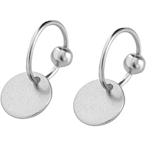 Sterling Silver Disc Drop Dangle Ball Bead Small Hoop Earrings for Women Girls Huggie Endless Round Hoops Cartilage Helix Stud Tragus Minimalist Sleeper Pierced Ear Nickel Free 8mmhammered silver