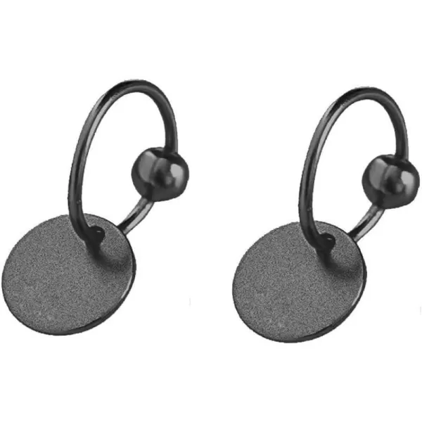 Sterling Silver Disc Drop Dangle Ball Bead Small Hoop Earrings for Women Girls Huggie Endless Round Hoops Cartilage Helix Stud Tragus Minimalist Sleeper Pierced Ear Nickel Free 8mmhammered black