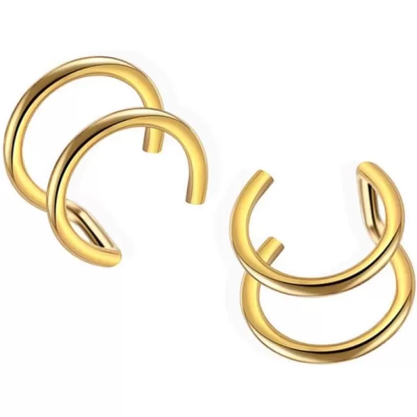 Sterling Silver Ear Cuff Wrap Earrings for Non Piercing Cartilage Clip on Helix Minimalist Womens Girls Love Knot Gold Hoops Adjustable Jewelry UnisexDouble LineGold Plated