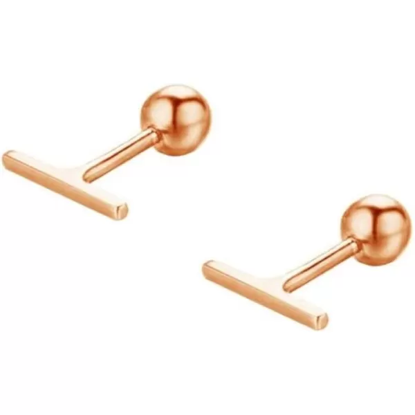 Sterling Silver Mini Bar Earrings for Women Girls 14K Gold Plated Minimalist Tiny Short Bars 20g Barbell 4mm Ball Stud Tragus Post Screw Back Hypoallergenic Dainty JewelryRose Gold