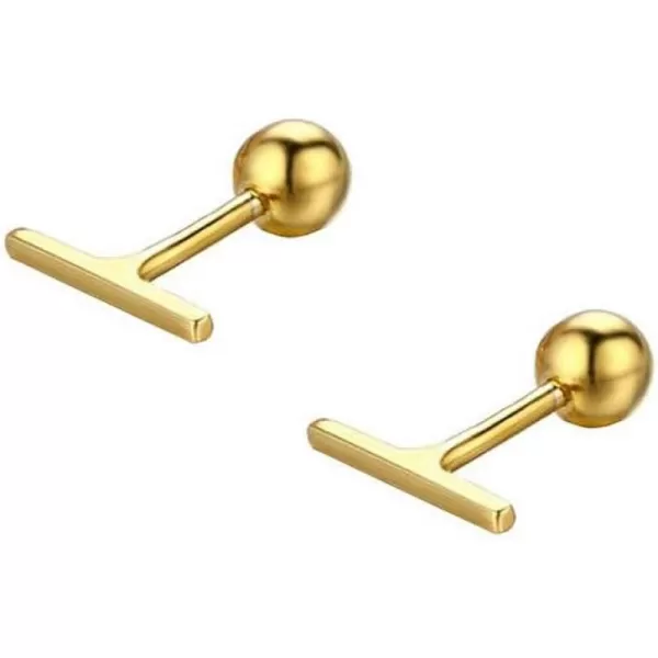 Sterling Silver Mini Bar Earrings for Women Girls 14K Gold Plated Minimalist Tiny Short Bars 20g Barbell 4mm Ball Stud Tragus Post Screw Back Hypoallergenic Dainty JewelryGold Plated