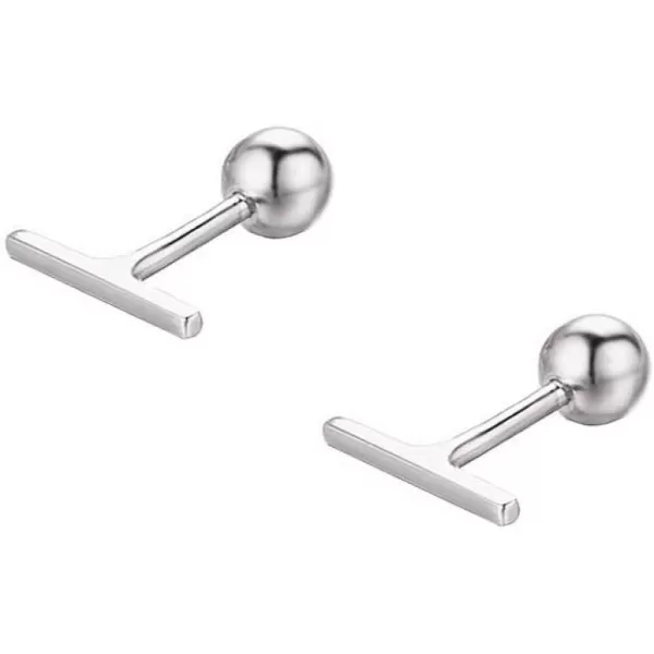 Sterling Silver Mini Bar Earrings for Women Girls 14K Gold Plated Minimalist Tiny Short Bars 20g Barbell 4mm Ball Stud Tragus Post Screw Back Hypoallergenic Dainty JewelrySilver