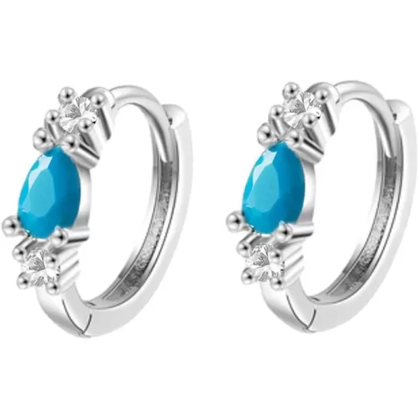 Teardrop Cubic Zirconia Huggie Small Hoop Earrings for Women Teen Girls 925 Sterling SilverCartilage Tiny Cute CZ Sleeper Hoops Hypoallergenic for Sensitive Ear Boho JewelryTurquoise