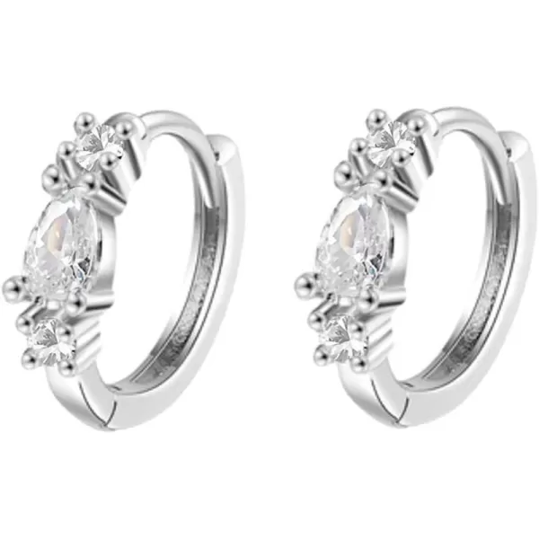 Teardrop Cubic Zirconia Huggie Small Hoop Earrings for Women Teen Girls 925 Sterling SilverCartilage Tiny Cute CZ Sleeper Hoops Hypoallergenic for Sensitive Ear Boho JewelryClear Diamond