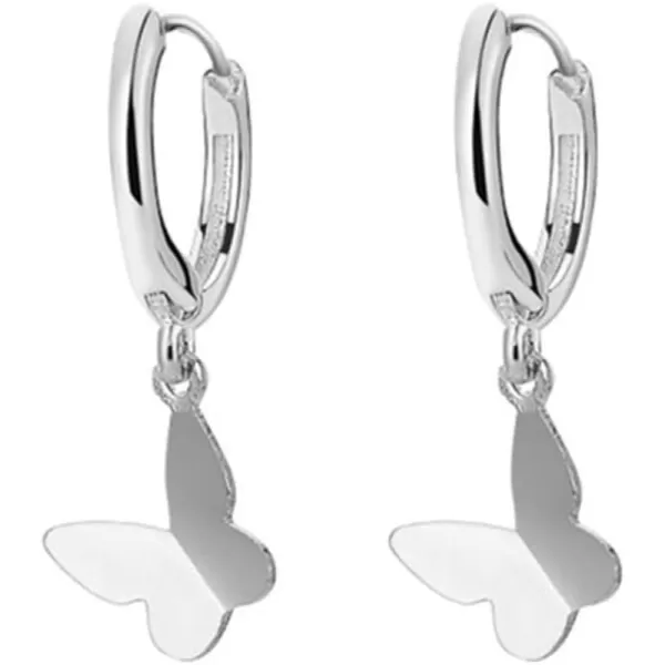 Tiny Butterfly Dangle Hoop Earrings for Women Girls 925 Sterling Silver Hypoallergenic Minimalist Small Charms Drop Dangling Huggie Hoops Cartilage Fashion Cute Jewelry Dainty GiftsSilver