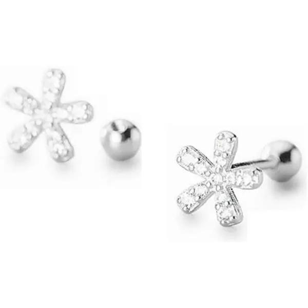 Tiny CZ Daisy Flower 20g Stud Tragus Earrings for Women Teen Girls Sterling Silver Crystal Diamond Piercing Dainty Shiny Barbell Cartilage Post Screw Back Hypoallergenic Jewelrysilver