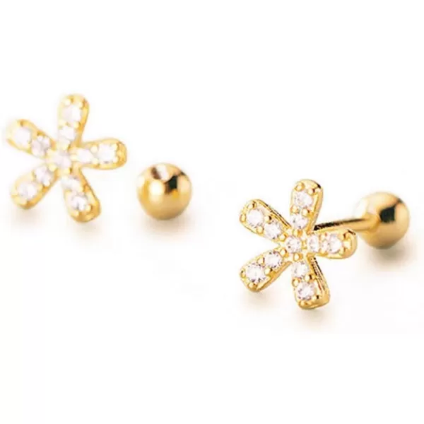 Tiny CZ Daisy Flower 20g Stud Tragus Earrings for Women Teen Girls Sterling Silver Crystal Diamond Piercing Dainty Shiny Barbell Cartilage Post Screw Back Hypoallergenic Jewelrygold plated