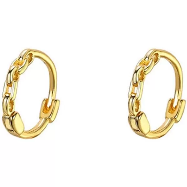 Tiny Chain Cartilage Small Hoop Earrings 925 Sterling Silver for Women Girls Minimalist Dainty Huggie Sleeper Hoops Inner 75mm Hypoallergenic Fashion Fake 20G Body Piercing JewelryGold
