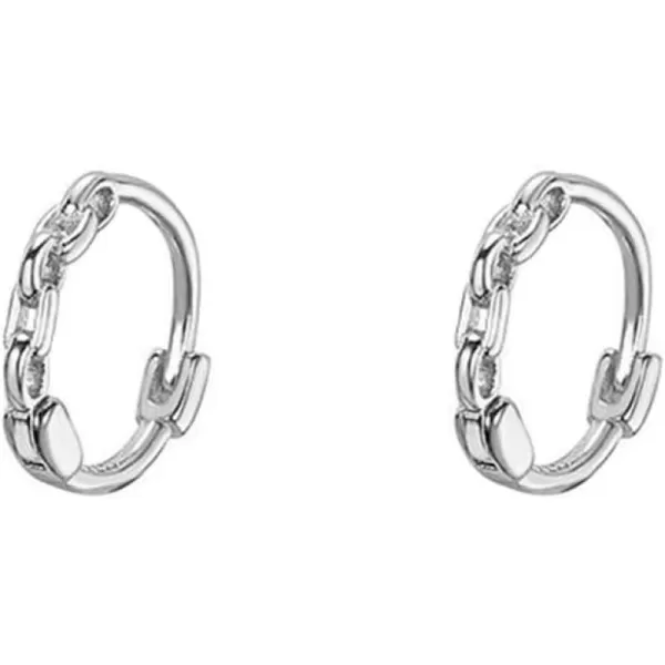 Tiny Chain Cartilage Small Hoop Earrings 925 Sterling Silver for Women Girls Minimalist Dainty Huggie Sleeper Hoops Inner 75mm Hypoallergenic Fashion Fake 20G Body Piercing JewelrySilver