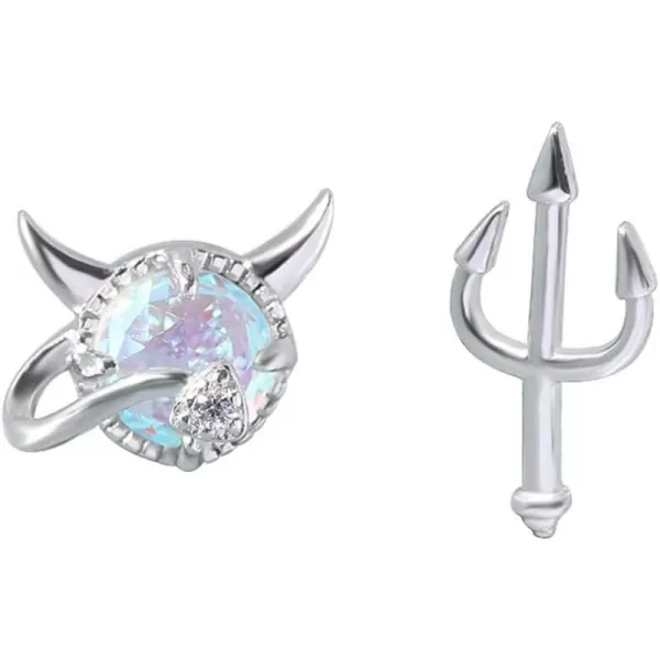 Tiny Cute Devil Stud Earrings for Women Girls 925 Sterling Silver Hypoallergenic Asymmetrical Crystal Artificial Moonstone Monster Post Christmas Halloween Party GiftTiny Cute Devil Stud Earrings for Women Girls 925 Sterling Silver Hypoallergenic Asymmetrical Crystal Artificial Moonstone Monster Post Christmas Halloween Party Gift