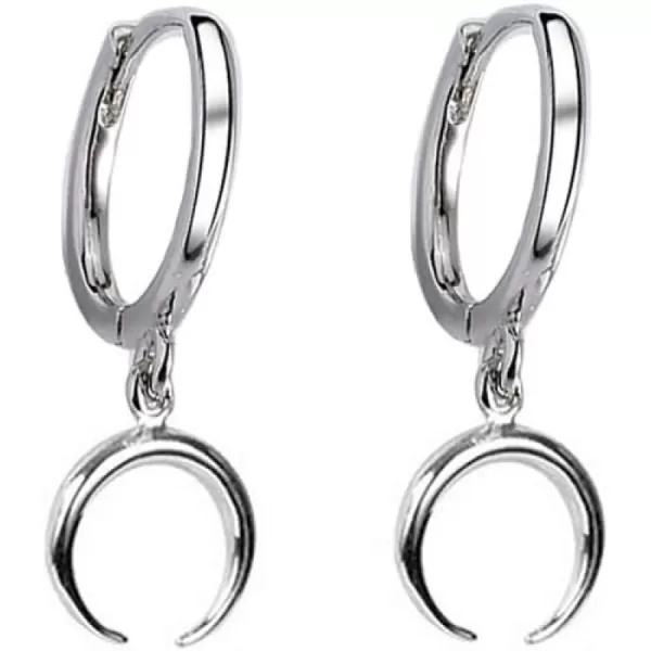 Tiny Moon Dangle Hoop Earrings for Women Girls Teens S925 Sterling Silver Charms Hoops Crescent Half Moon Horn Drop Tiny Cuff Cartilage Helix Minimalist Polished Earrings Fashion JewelrySilver