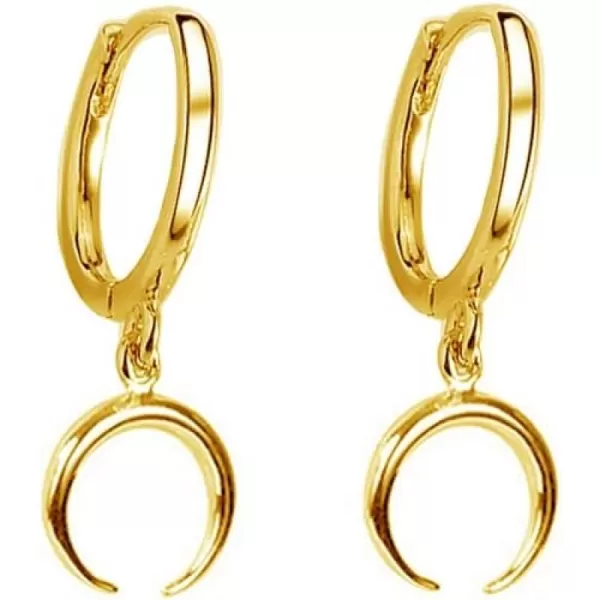 Tiny Moon Dangle Hoop Earrings for Women Girls Teens S925 Sterling Silver Charms Hoops Crescent Half Moon Horn Drop Tiny Cuff Cartilage Helix Minimalist Polished Earrings Fashion JewelryGold Plated