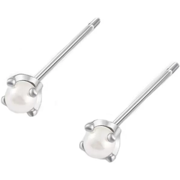 Tiny Shell Pearl Stud Cartilage Earrings for Women Teen Girls S925 Sterling Silver Hypoallergenic Imitation 3mm Pearls Small Studs Tragus Post Minimalist Earring Dainty JewelrySilver