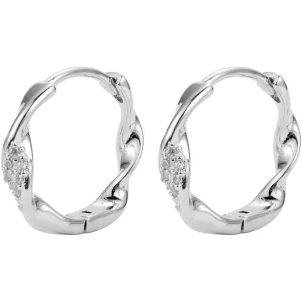 Twisted Cubic Zirconia Small Hoop Earrings for Women Girls 925 Sterling Silver Hypoallergenic Minimalist CZ Huggie Hoops Cartilage Fashion Geometrical Jewelry12mm