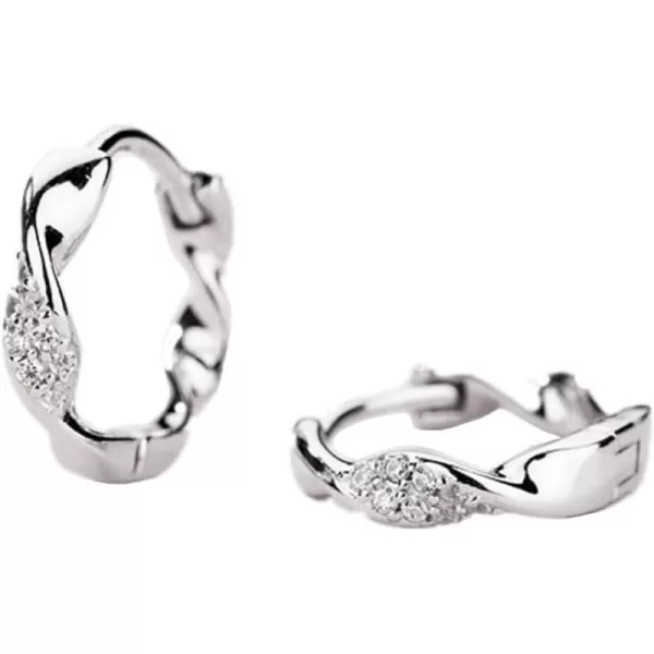 Twisted Cubic Zirconia Small Hoop Earrings for Women Girls 925 Sterling Silver Hypoallergenic Minimalist CZ Huggie Hoops Cartilage Fashion Geometrical Jewelry10mm