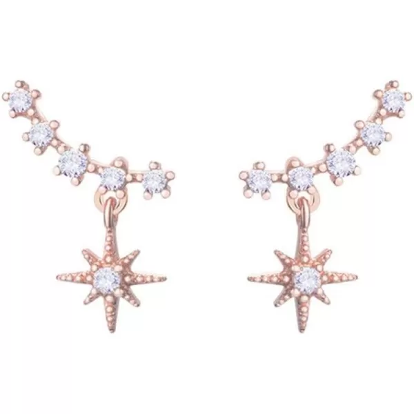 Unique CZ Star Dangle Cuff Earrings for Women Teen Girls Sterling Silver Small Cute Crystal Diamond Climber Crawler Stud Drop Wedding Jewelry Hypoallergenic Delicate Birthday Christmas GitsRose Gold Plated