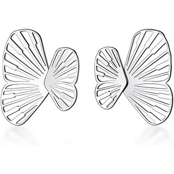 Unique Filigree Butterfly Ear Jacket Stud Earrings for Women Girls S925 Sterling Silver Hypoallergenic Dainty Front Back Fan shaped Wings Cuff Cartilage Studs Fashion JewelrySilver