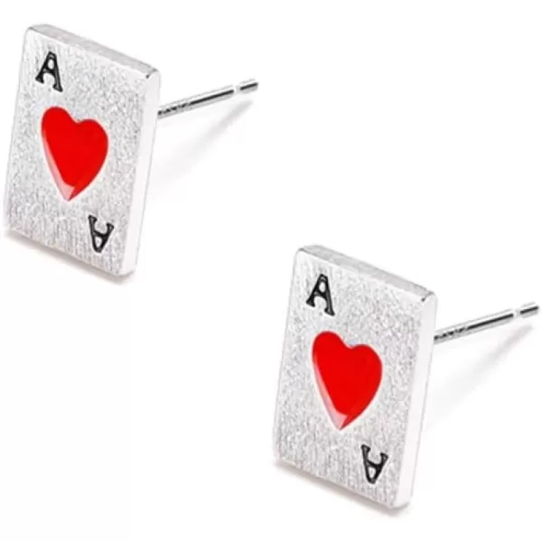 Unique Poker Stud Earrings for Women Girls Men Sterling Silver Hypoallergenic Tiny Small Cartilage Tragus Lucky Post Party Jewelry Gifts Friends Lovers Couples Croupiersthe Ace of Hearts