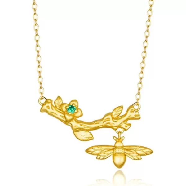 Vintage Bee Necklace for Women Girls S925 Sterling Silver 18K Gold Plated Green Crystal Flower Blosom Tree Branch Adjustable Chain 18 May Birthstone Necklace Choker Dainty Retro Jewelry GiftVintage Bee Necklace for Women Girls S925 Sterling Silver 18K Gold Plated Green Crystal Flower Blosom Tree Branch Adjustable Chain 18 May Birthstone Necklace Choker Dainty Retro Jewelry Gift