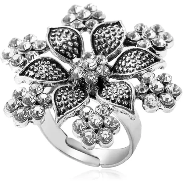 Vintage Big Flower Statement Ring for Women Girls Silver Plated Oxidized Cubic Zirconia Adjustable Expandable Open Wrap Rings Comfort Fit Boho India Bollywood Rhinestone Wedding Birthday Party JewelryVintage Big Flower Statement Ring for Women Girls Silver Plated Oxidized Cubic Zirconia Adjustable Expandable Open Wrap Rings Comfort Fit Boho India Bollywood Rhinestone Wedding Birthday Party Jewelry