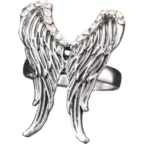Vintage CZ Angel Wing Statement Ring for Women Girls Oxidized Silver AB Crystal Boho Engagement Finger Rings Comfort Fit Retro Jewelry Dainty Gift Size 8Vintage CZ Angel Wing Statement Ring for Women Girls Oxidized Silver AB Crystal Boho Engagement Finger Rings Comfort Fit Retro Jewelry Dainty Gift Size 8
