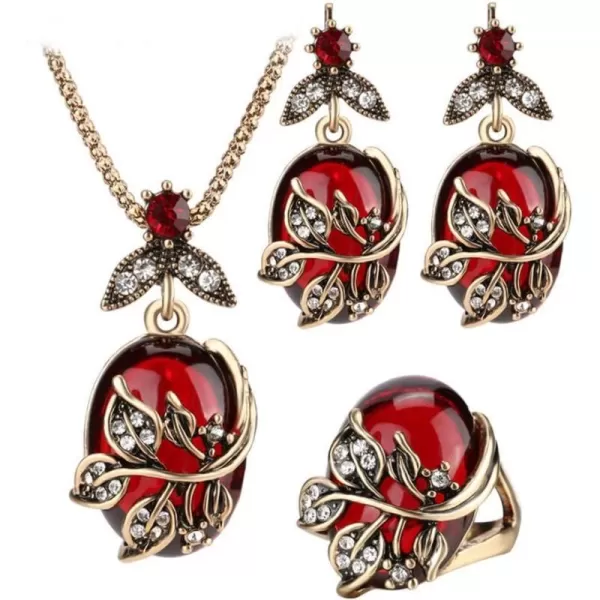 Vintage CZ Leaf Earrings Ruby Red Pendant Necklace Jewelry Set for Women Girl Gold Plated Imitation Stone Boho Wedding Cocktail Party Christmas Anniversary Art Deco Jewelry GiftsVintage CZ Leaf Earrings Ruby Red Pendant Necklace Jewelry Set for Women Girl Gold Plated Imitation Stone Boho Wedding Cocktail Party Christmas Anniversary Art Deco Jewelry Gifts