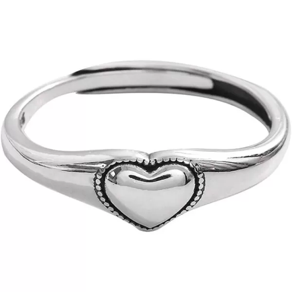 Vintage Heart S925 Sterling Silver Ring for Women Girls Dainty Engagement Promise Love Expandable Open Finger Statement Stacking Rings Adjustable Fashion Valentines Anniversar JewelryPolished
