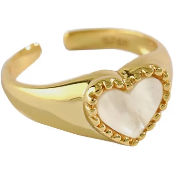 Vintage Heart S925 Sterling Silver Ring for Women Girls Dainty Engagement Promise Love Expandable Open Finger Statement Stacking Rings Adjustable Fashion Valentine Mothers Day Shell Pearl GoldVintage Heart S925 Sterling Silver Ring for Women Girls Dainty Engagement Promise Love Expandable Open Finger Statement Stacking Rings Adjustable Fashion Valentine Mothers Day Shell Pearl Gold