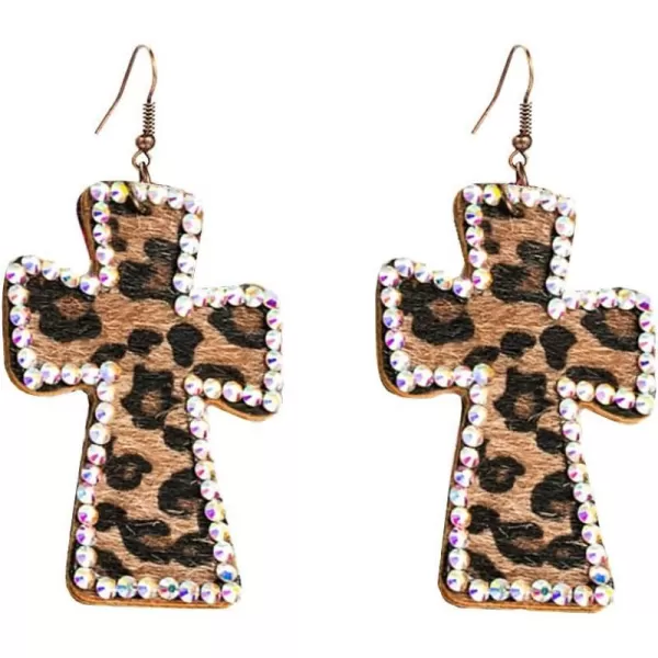 Vintage Leather Cross Dangle Earrings for Women Girls Leopard Print AB Crystal Statement Drop Dangling Hook Stud Earring Boho Lightweight Exaggerated JewelryVintage Leather Cross Dangle Earrings for Women Girls Leopard Print AB Crystal Statement Drop Dangling Hook Stud Earring Boho Lightweight Exaggerated Jewelry