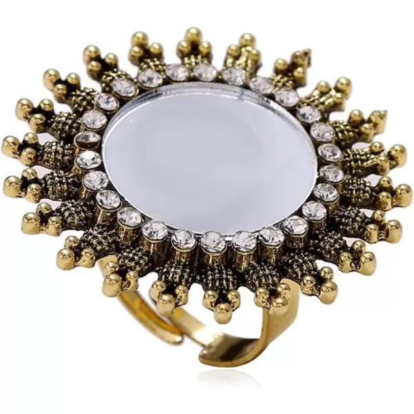 Vintage Mirror Sunflower Big Statement Ring for Women Girls Oxidized Gold Plated Cubic Zirconia Adjustable Expandable Boho Round Open Band Rings Comfort Fit Indian Bollywood Cocktail Party JewelryVintage Mirror Sunflower Big Statement Ring for Women Girls Oxidized Gold Plated Cubic Zirconia Adjustable Expandable Boho Round Open Band Rings Comfort Fit Indian Bollywood Cocktail Party Jewelry
