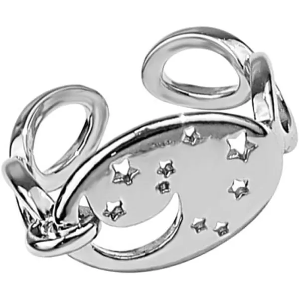 Vintage Moon Star Finger Rings for Women Girls Silver Plated Hollow Disc Link Chain Chunky Expendable Knuckle Open Band Ring Comfort Fit Retro Summer Vacation JewelryVintage Moon Star Finger Rings for Women Girls Silver Plated Hollow Disc Link Chain Chunky Expendable Knuckle Open Band Ring Comfort Fit Retro Summer Vacation Jewelry