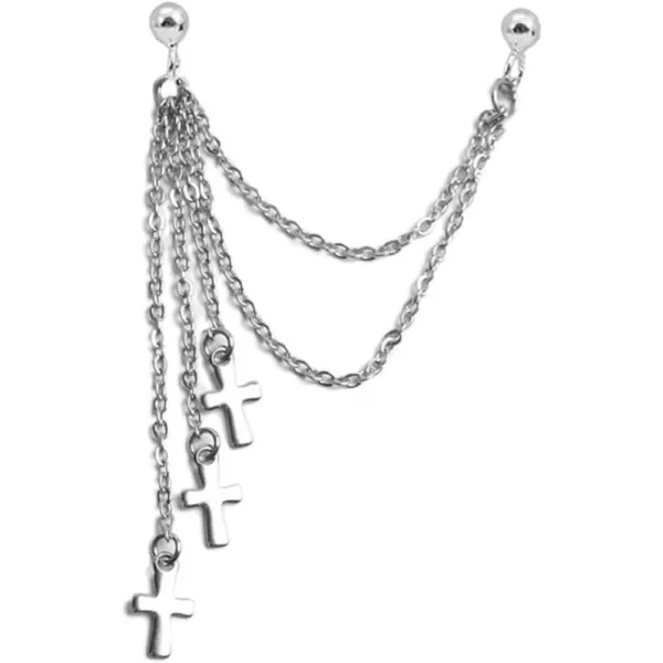 Vintage Tassel Cross Drop Dangle Stud Earrings for Women Girls Men Stainless Steel Minimalist Double Piercing Studs Layered Chains Cartilage Tragus Fashion Personalized Punk Jewelry 1 PieceVintage Tassel Cross Drop Dangle Stud Earrings for Women Girls Men Stainless Steel Minimalist Double Piercing Studs Layered Chains Cartilage Tragus Fashion Personalized Punk Jewelry 1 Piece