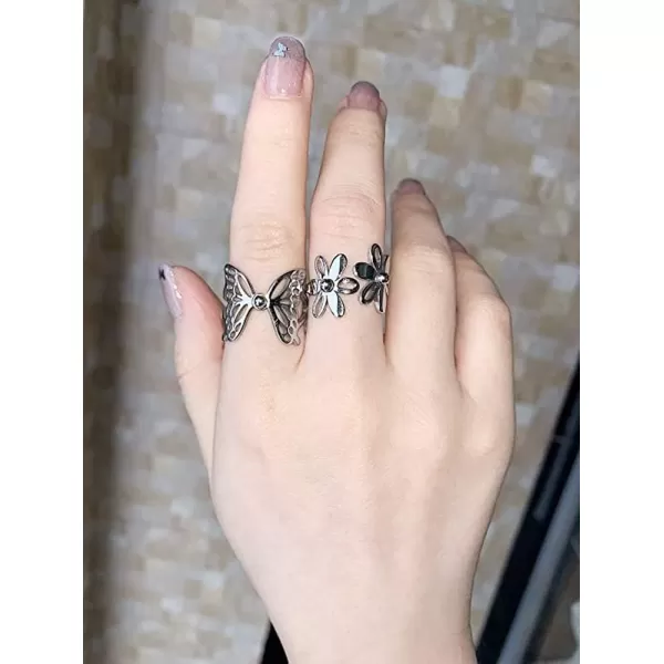 Dtja Exquisite Filigree Butterfly Band Ring for Women Girls Stainless Steel Statement High Polished Comfor Fit Animal Wings Finger Rings Vintage Jewelry Birthday for HerSilver Size 6